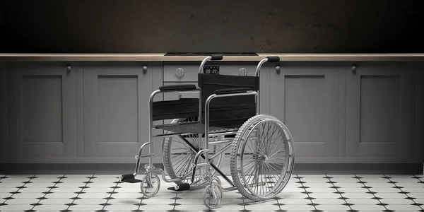 Tekerlekli Sandalye Boş Hafif Sarı Duvar Zemin Arka Plan Izole — Stok fotoğraf