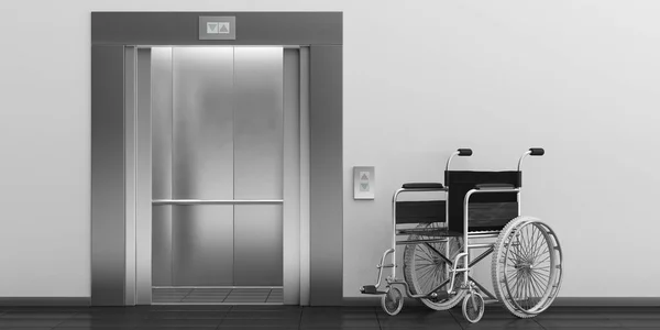 禁用的辅助功能 轮椅空着 电梯开着门 — 图库照片