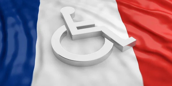 France Disability Wheelchair Disabled Sign Isolated French Flag Background Illustration — Stock Photo, Image