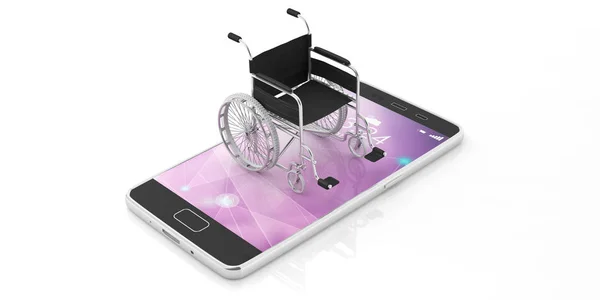 Tekerlekli Sandalye Üstünde Hareket Eden Telefon Beyaz Arka Plan Üzerinde — Stok fotoğraf