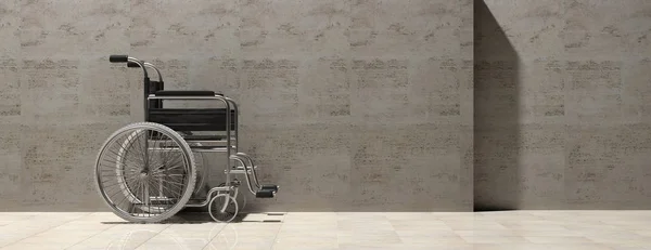 Tekerlekli Sandalye Boş Beton Duvar Arka Plan Üzerinde Izole Banner — Stok fotoğraf
