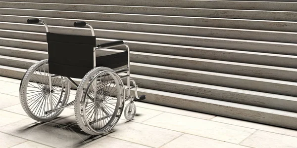 Toegankelijkheid Voor Mensen Met Een Handicap Rolstoel Leeg Voor Betonnen — Stockfoto