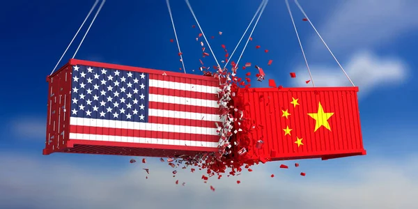 Etats Unis Chine Guerre Commerciale Les Drapeaux Américains Chinois Sont — Photo