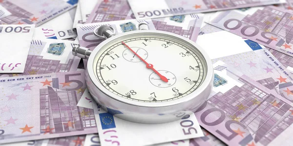 时间就是金钱的概念 定时器500欧元纸币背景 — 图库照片