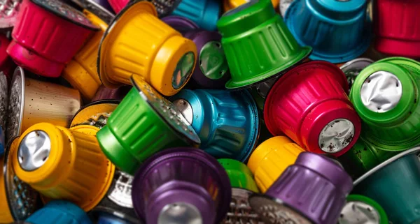 Colorful Used Espresso Coffee Capsules Background Closeup View Details — Stock Photo, Image