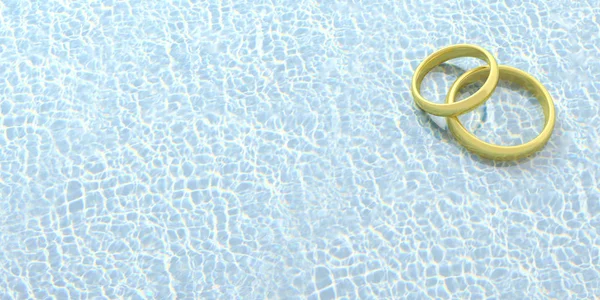 Fiesta Bodas Junto Piscina Par Anillos Boda Dorados Fondo Agua —  Fotos de Stock