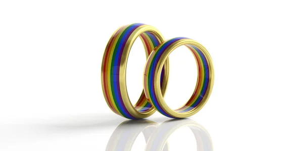 Relación Lgbt Par Oro Gay Orgullo Colores Anillos Boda Aislados —  Fotos de Stock