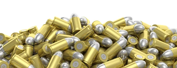 Many Gold Silver Bullets Stacked White Background Banner Copy Space — Stock Photo, Image