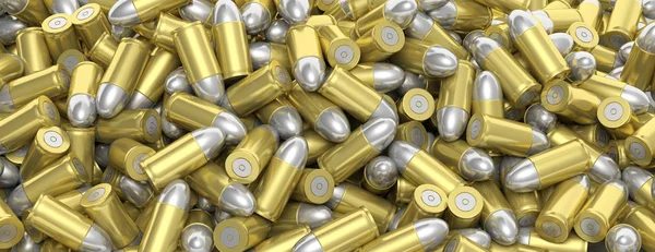 Many Gold Silver Bullets Stacked Full Background Banner Illustartion — Stock Photo, Image