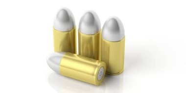 Beyaz arka plan üzerinde izole dört altın gümüş kurşunlar. 3D esnaf