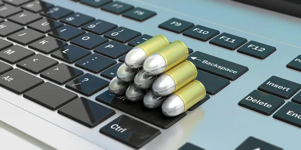 Cyber Crime Bullets Stack Isolated Computer Keyboard Illustartion — Stock Photo, Image