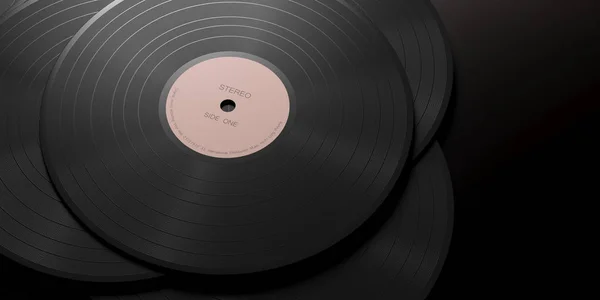 Vintage Vinyl Registrerar Album Svart Bakgrund Kopia Utrymme Illustration — Stockfoto