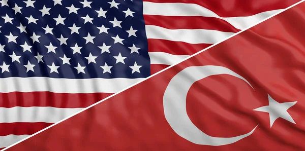 Сша Туреччина Відносин Американський Турецької Розмахуючи Прапорів Фону Ілюстрація — стокове фото