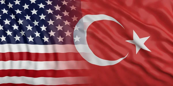 Сша Туреччина Відносин Американський Турецької Розмахуючи Злитих Прапорів Фону Ілюстрація — стокове фото