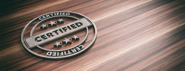 Certified Badge Metal Sign Text Cerified Wooden Background Banner Copy — Stock Photo, Image