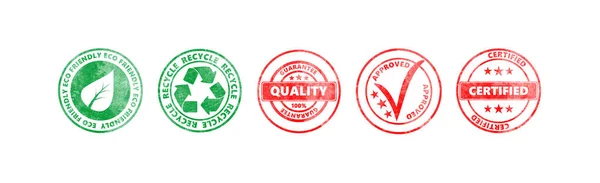 Qualität Und Öko Konzept Rote Und Grüne Runde Marken Mit — Stockfoto