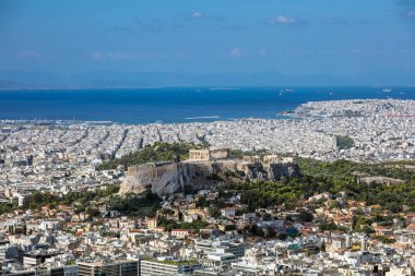 Akropolis, Atina. Yunanistan. Lycabettus Hill Atina şehir ve Akropolis panoramik havadan görünümü