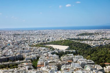 Lycabettus Hill Antik Yunanistan ve kallimarmaro stadium Atina şehir panoramik görünüm