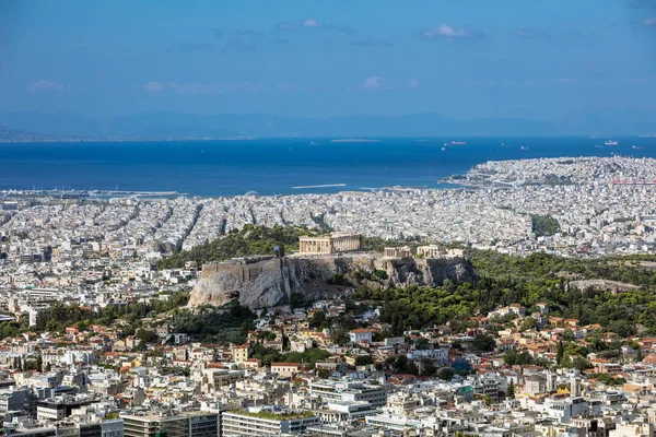 雅典卫城 从雅典城和卫城的 Lycabettus 山鸟瞰全景 — 图库照片