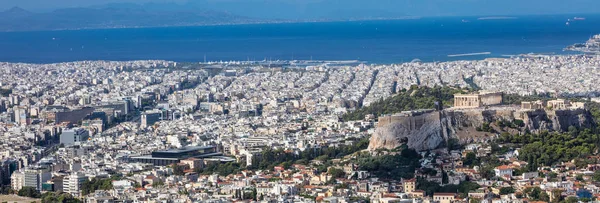 アクロポリス アテネ ギリシャ パノラマ空撮リカベトスの丘 アテネとアクロポリスの丘からバナー — ストック写真