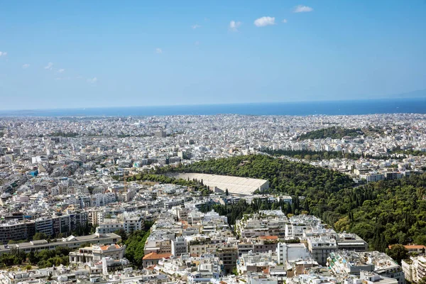 Vista Panorámica Colina Lycabettus Ciudad Athens Grecia Estadio Antiguo Kallimarmaro —  Fotos de Stock