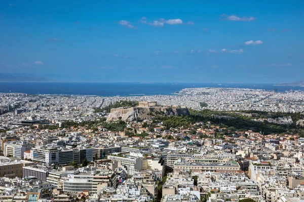 Hava Panoramik Atina Şehir Yunanistan Daki Acropolis Lycabettus Hill Göster — Stok fotoğraf