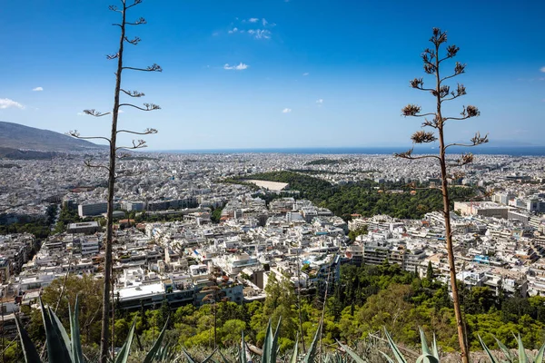 Lycabettus Hill Antik Yunanistan Kallimarmaro Stadium Atina Şehir Panoramik Görünüm — Stok fotoğraf