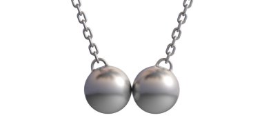 İki yıkım topları beyaz arka plan üzerinde sallanan gümüş. 3D çizim