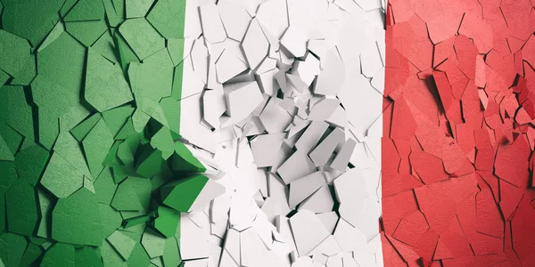 Ιταλική Κρίση Ιταλία Σημαία Στο Φόντο Των Ραγισμένων Τοίχων Απεικόνιση — Φωτογραφία Αρχείου