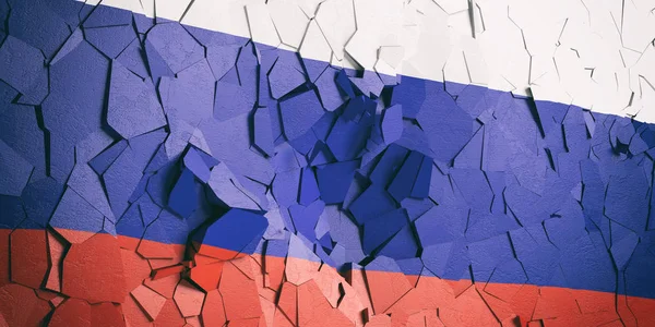 俄罗斯危机 俄罗斯国旗在破裂的墙壁背景 — 图库照片