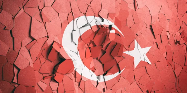 Crise Turquia Bandeira Turca Fundo Parede Rachado Ilustração — Fotografia de Stock