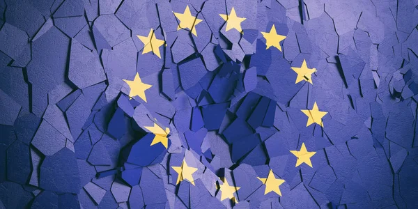Crisis European Union Flag Cracked Wall Background Illustration — Stock Photo, Image