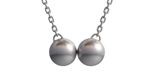 Twee Zilveren Wrecking Ballen Swingen Witte Achtergrond Illustratie — Stockfoto