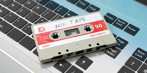 Vintage Audio Kassette Text Mixtape Auf Dem Etikett Auf Computertastatur — Stockfoto