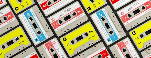 Partymusik Der 1970Er Und 1980Er Jahre Vintage Audiokassetten Hintergrund Banner — Stockfoto