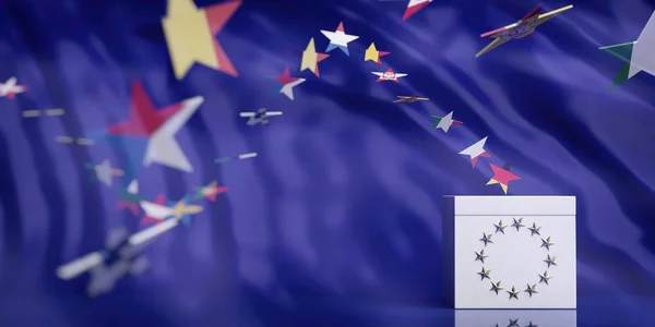Wahlkonzept Weiße Wahlurne Auf Abstraktem Hintergrund Der Flagge Der Europäischen — Stockfoto