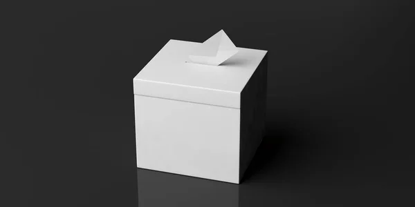 Conceito Eleições Caixa Cédula Branco Branco Envelope Fundo Preto Espaço — Fotografia de Stock
