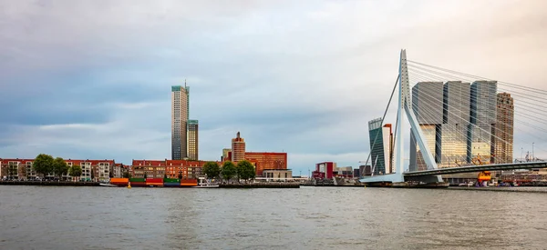 Rotterdam Nizozemsko Panorama Erasmus Bridge Odpoledních Hodinách — Stock fotografie