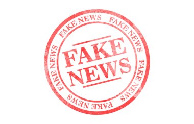 Sahte haber kırmızı yuvarlak beyaz arka plan üzerinde izole damgası. 3D çizim
