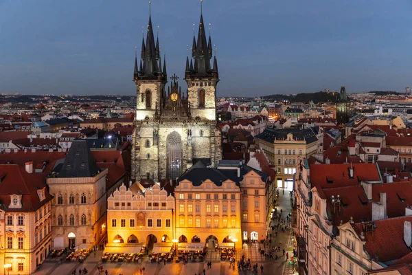 Frauenkirche Prag Luftaufnahme Der Abenddämmerung Düstere Lichter Tschechische Replik — Stockfoto