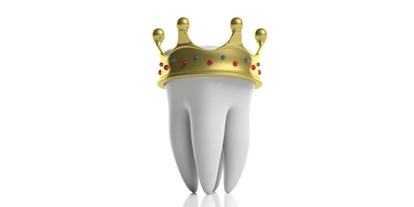Coronas Dentales Modelo Diente Blanco Con Corona Dorada Aislada Sobre —  Fotos de Stock