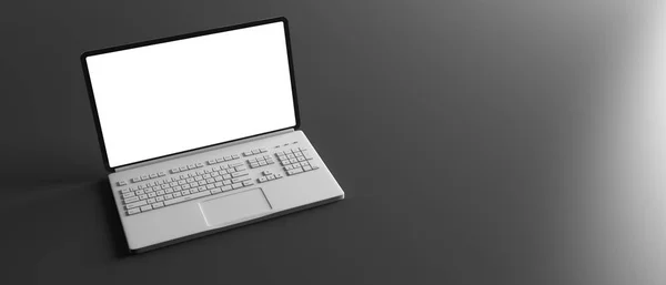 Computer Laptop Blank White Screen Isolated Black Background Banner Copy — Stock Photo, Image