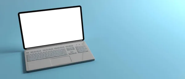 Computer Laptop Mit Leerem Weißen Bildschirm Isoliert Auf Blauem Hintergrund — Stockfoto