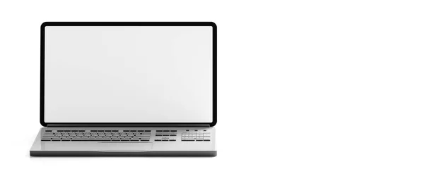 Computer Portatile Con Schermo Vuoto Isolato Sfondo Bianco Banner Spazio — Foto Stock