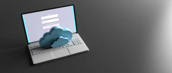 Computing Cloud Konzept Wolken Auf Einem Laptop Auf Schwarzem Hintergrund — Stockfoto