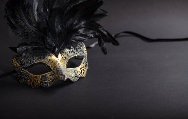 Karnaval zamanı. Tüyler siyah arka plan, kopya alanı ile Venedik Maske