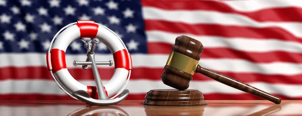 Estados Unidos Direito Mar Conceito Lifebuoy Âncora Navio Martelo Justiça — Fotografia de Stock
