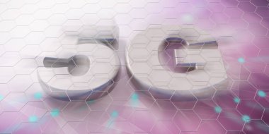 5g yüksek hızlı ağ bağlantısı. 5 nesil yeni mobil kablosuz internet wifi dijital arka plan karşı. 3D çizim
