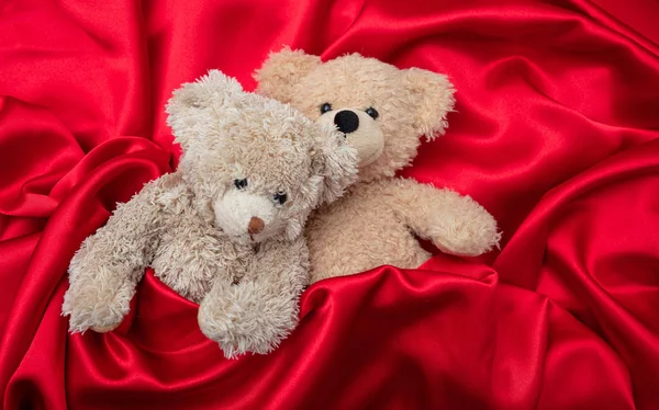 Amour Concept Saint Valentin Câlin Serré Deux Ours Peluche Embrassant — Photo