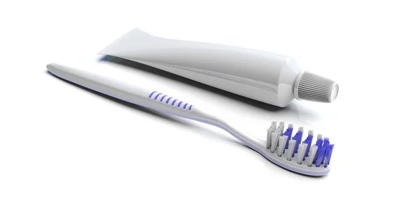 Dental Care Hygiene Toothbrush Blank Toothpaste Tube Mockup Isolated White — Stock Photo, Image